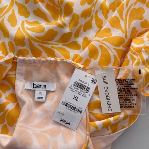 BAR III Women's Leaf-Print Yellow and White Silky Halter-Neck Sleeveless Top NWT - Picture 7 of 7